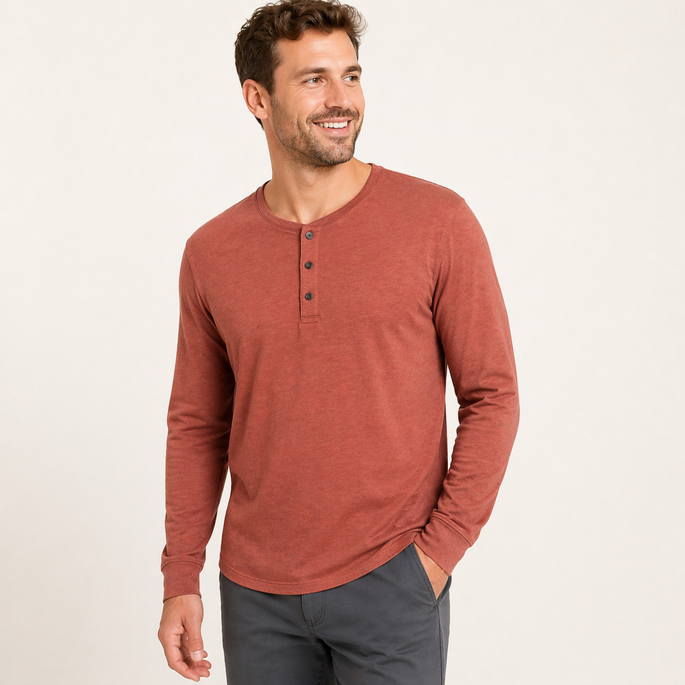 Marine Layer Henley Long Sleeve Tee L Chutney Lightweight Button Front